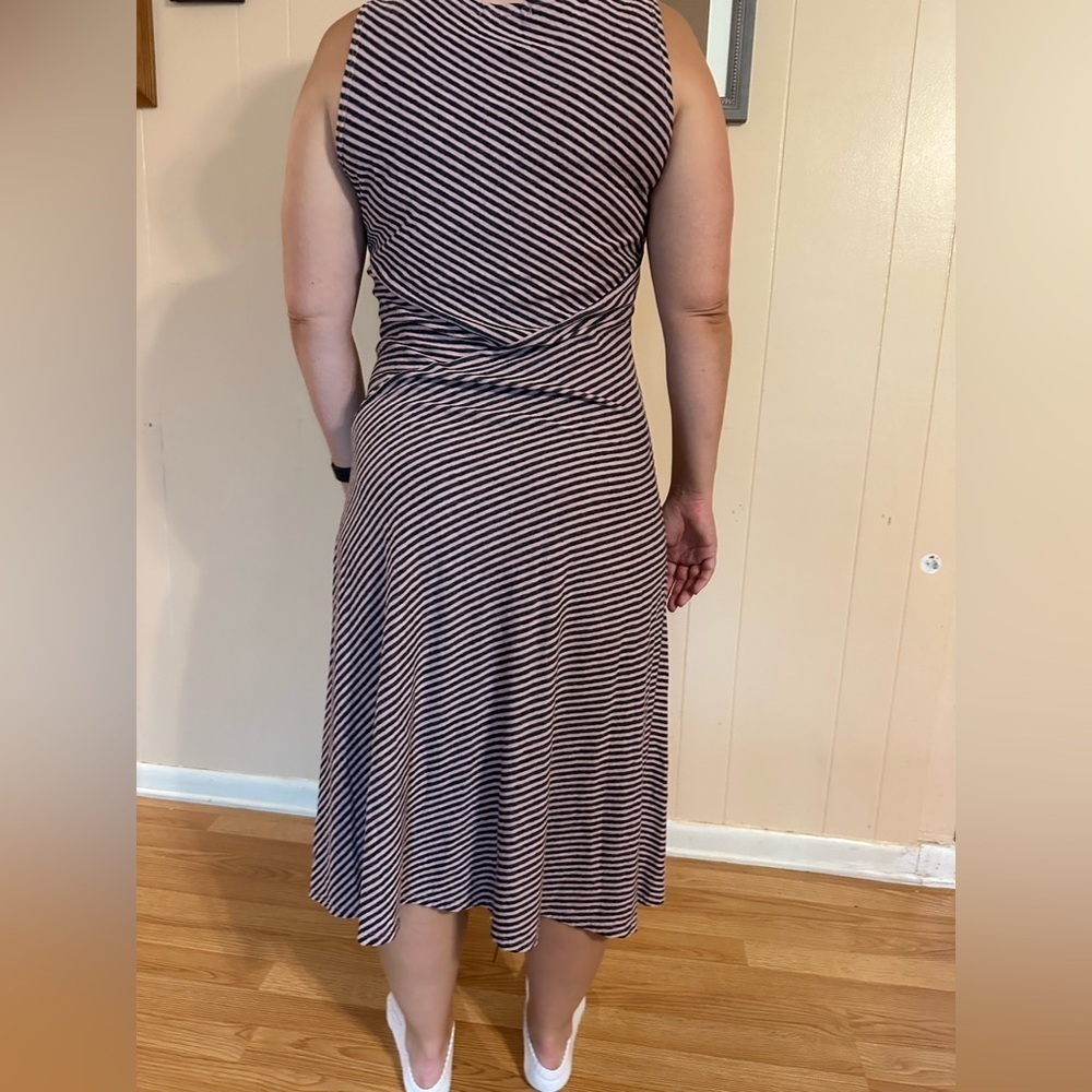 Cut loose large pink gray striped sleeveless tank maxi dress linen cotton blend - Picture 3 of 8